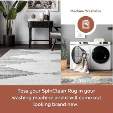 nuLOOM 4' x 6' SpinClean Machine Washable Stain-Resistant Area Rug with Non Slip Backing, Low Profile for Living Room, Bedroom, and Dining Room, Romina White