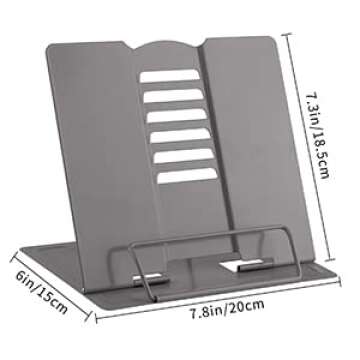 MSDADA Desk Book Stand Metal Reading Rest Book Holder Angle Adjustable Stand Document Holder Portable Sturdy Lightweight Bookstands-Textbooks Tablet Music Books Cook Recipe (Grey)