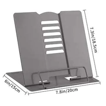 MSDADA Desk Book Stand Metal Reading Rest Book Holder Angle Adjustable Stand Document Holder Portable Sturdy Lightweight Bookstands-Textbooks Tablet Music Books Cook Recipe (Grey)