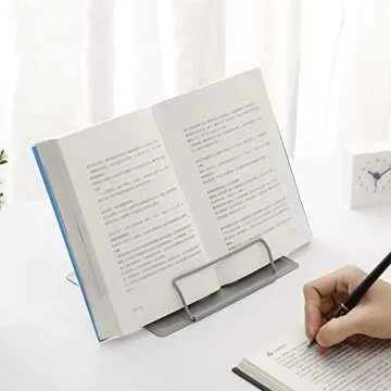 MSDADA Desk Book Stand Metal Reading Rest Book Holder Angle Adjustable Stand Document Holder Portable Sturdy Lightweight Bookstands-Textbooks Tablet Music Books Cook Recipe (Grey)