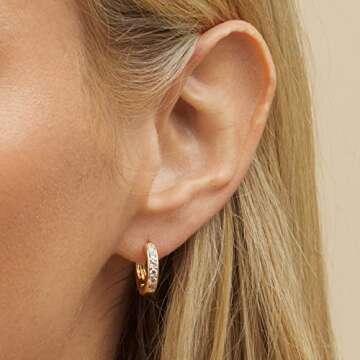 Barzel 18K Gold Plated Cubic Zirconia Huggie Cuff Earrings with Round Stones (Gold Round)