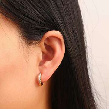 Barzel 18K Gold Plated Cubic Zirconia Huggie Cuff Earrings with Round Stones (Gold Round)