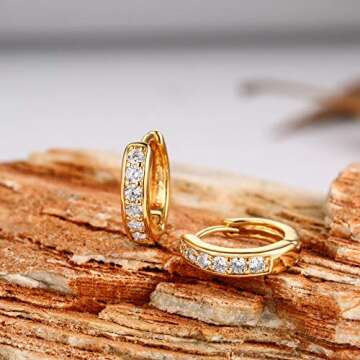 Barzel 18K Gold Plated Cubic Zirconia Huggie Cuff Earrings with Round Stones (Gold Round)