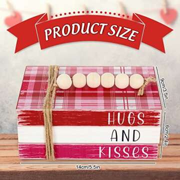 Whaline Valentine's Day Decorations Wooden Tiered Tray Decor Faux Stacked Block Books with Plaid Bun...