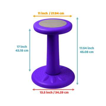 Studico ActiveChairs Kids Wobble Chair, Flexible Elementary Classroom Seating, Improves Focus, Posture and Helps ADHD/ADD, Sensory Desk Chairs, Pre-Teen 17.75" Active Fidget Chairs, Ages 7-12, Purple