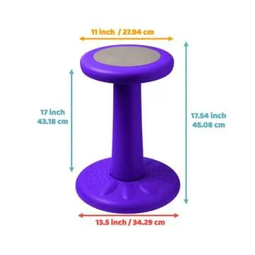 Studico ActiveChairs Kids Wobble Chair, Flexible Elementary Classroom Seating, Improves Focus, Posture and Helps ADHD/ADD, Sensory Desk Chairs, Pre-Teen 17.75" Active Fidget Chairs, Ages 7-12, Purple