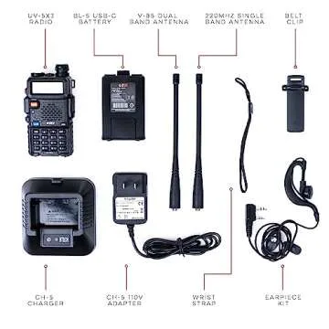 BTECH UV-5X3 Tri-Band Radio: High-Power Amateur Handheld with USB-C Charging - VHF, 1.25M, UHF - Customizable Features - Comprehensive Accessory Bundle Included
