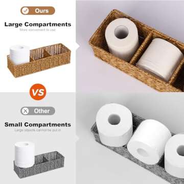 UPINFREE Waterproof Storage Basket for Bathroom: Tan 3 Large Compartments Wicker Basket Organizing P...