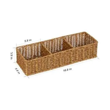 UPINFREE Waterproof Storage Basket for Bathroom: Tan 3 Large Compartments Wicker Basket Organizing Paper Rolls over Tank 1pack
