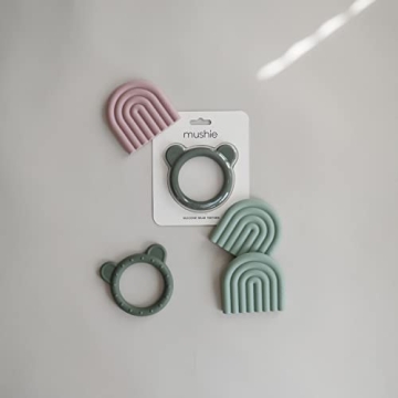 Mushie Baby Teether Toy in Rainbow (Cambridge Blue) - Safe & Cute