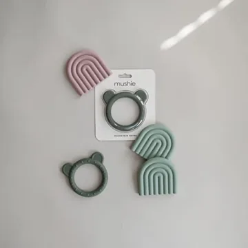 Mushie Baby Teether Toy in Rainbow (Cambridge Blue) - Safe & Cute