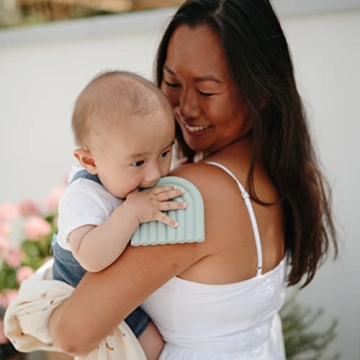 Mushie Baby Teether Toy in Rainbow (Cambridge Blue) - Safe & Cute