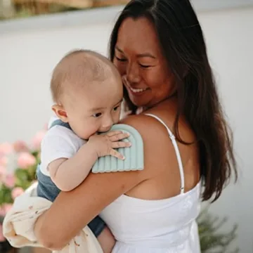 Mushie Baby Teether Toy in Rainbow (Cambridge Blue) - Safe & Cute