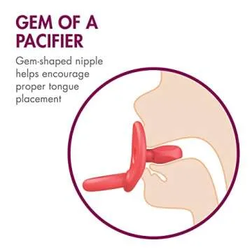 Boon Jewl Silicone Orthodontic Pacifier - Baby Pacifier with Soothing Gem Shaped Nipple - Comfortable Newborn Pacifiers Support Natural Oral Muscular Development - Pink - 2 Count - 0+ Months