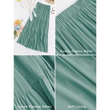ZCSIA Women's Boho High Waist Summer Maxi Skirt with Pockets