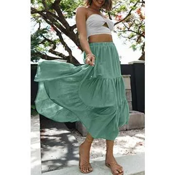 ZCSIA Women's Boho High Waist Summer Maxi Skirt with Pockets