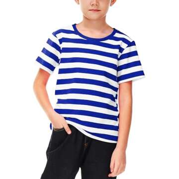 Halloween Boys Sailor Pirate Costume Blue White Striped Shirt Kids Short Sleeve Summer Tee Top 9-10 ...