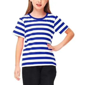 Halloween Boys Sailor Pirate Costume Blue White Striped Shirt Kids Short Sleeve Summer Tee Top 9-10 Years