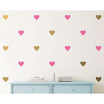 Set of 96 Pieces 2" Heart Wall Decor Sticker DIY Children's Wall Decor Decals Removable Vinyl Kids Room Baby Boys Grils Bedroom Wall Sticker YYU-19(Gold)