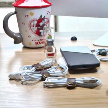 CAILLU Cord Organizer,Cord Keeper,Cable Organizer USB Holder,Cable Management,Cable Straps,Earbud case,wrap Headphone,Headset Winder,Phone Earphone Clips Ties,Stocking Stuffers for Men Gifts Leather