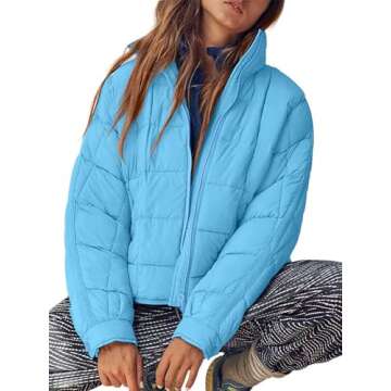 Aiopr Women's Oversized Lightweight Down Coat Long Sleeve Zip Packable Short Puffer Jackets