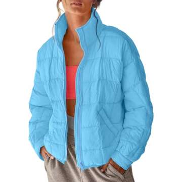 Aiopr Women's Oversized Lightweight Down Coat Long Sleeve Zip Packable Short Puffer Jackets