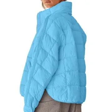 Aiopr Women's Oversized Lightweight Down Coat Long Sleeve Zip Packable Short Puffer Jackets