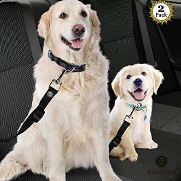 SunGrow Dog Seat Belt for Car, Adjustable Nylon Pet Seatbelt, Supports All Cars, Seatbelt for Dogs i...