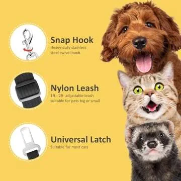 SunGrow Dog Seat Belt for Car, Adjustable Nylon Pet Seatbelt, Supports All Cars, Seatbelt for Dogs in Car, Dog Car Leash Seat Belt, Cats and Ferrets Seat Belt Harnesses