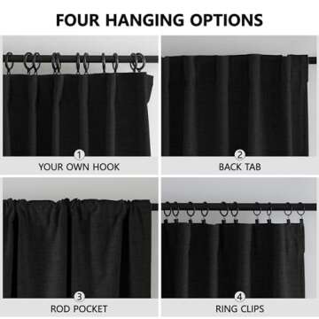 Novecozy 100% Blackout Curtains 84 Inches Long, Linen Thermal Insulated Curtains & Drapes for Bedroom/Living Room, Rod Pocket/Back Tab/Hook Belt/Ring Clips (2 Panels, W50 x L84, Charcoal Grey)