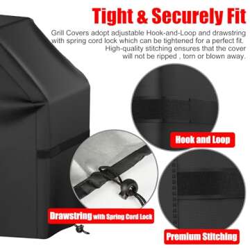 Grill Cover, 32 inch Small Gas Grill Cover for Outdoor Grill, Waterproof, Weather Resistant, UV & Fade Resistant, BBQ Grill Cover with Hook and Loop Straps, Black