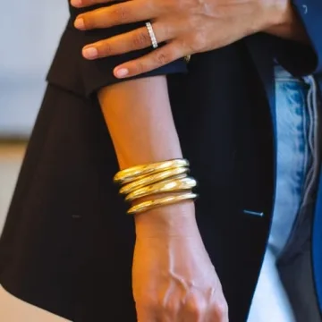 Ubuntu Life Chunky Cuff Bracelet Set – Brass Wrist Cuff Bracelet, Gold Bangle Bracelets for Women Made from Recycled Brass (Set of 2)