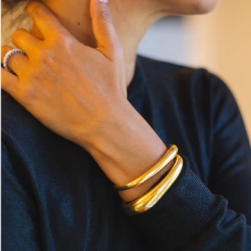 Ubuntu Life Chunky Cuff Bracelet Set – Brass Wrist Cuff Bracelet, Gold Bangle Bracelets for Women Made from Recycled Brass (Set of 2)