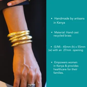 Ubuntu Life Chunky Cuff Bracelet Set – Brass Wrist Cuff Bracelet, Gold Bangle Bracelets for Women Made from Recycled Brass (Set of 2)