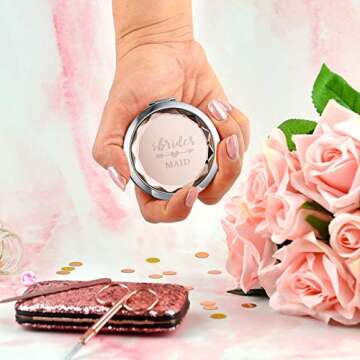 STARAMZ 9 Sets Bridesmaid Proposal Gifts Compact Mirror, 1 Bride to Be Makeup Mirror 8 Bride Tribe Mirrors Wedding Bridesmaid Gifts-Mirror for Bridal Party,Champagne Mirror