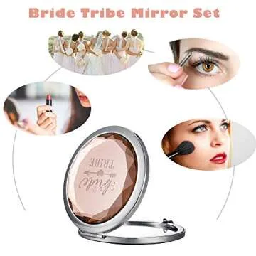 STARAMZ 9 Sets Bridesmaid Proposal Gifts Compact Mirror, 1 Bride to Be Makeup Mirror 8 Bride Tribe Mirrors Wedding Bridesmaid Gifts-Mirror for Bridal Party,Champagne Mirror