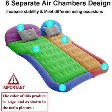 SAYGOGO SUV Air Mattress Camping Bed Cushion Pillow - Inflatable Thickened Car Air Bed Mattress with...