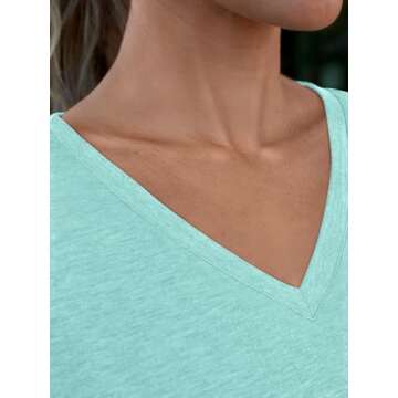 AUTOMET Womens T Shirts Short Sleeve V Neck Tops with Pockets Summer Fashion Trendy Soft Casual Comfy Outfits Clothes 2025 Aqua S