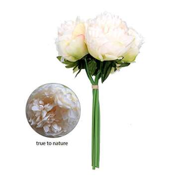 MEIBEL silk plastic peony flowers 5 Heads white Artificial Fake Flowers Bouquet desk plant for office decor