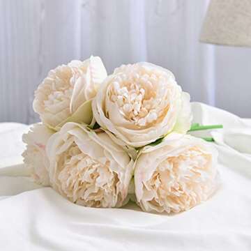 MEIBEL silk plastic peony flowers 5 Heads white Artificial Fake Flowers Bouquet desk plant for office decor
