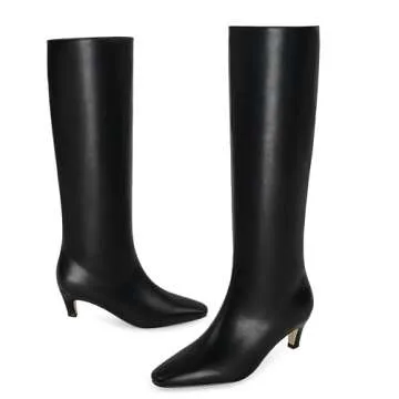 Modatope Knee High Black Boots for Women Kitten Low Heel Square Toe Tall Long High Boots Size 8.5