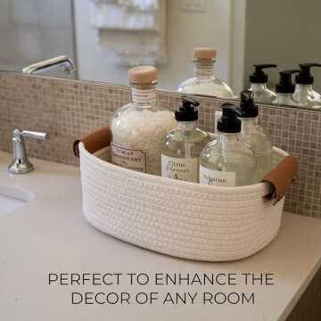 Beautiful Storage Basket Set of 5 - Sturdy Cotton Rope Baskets for Shelves Are Perfect for Organizin...