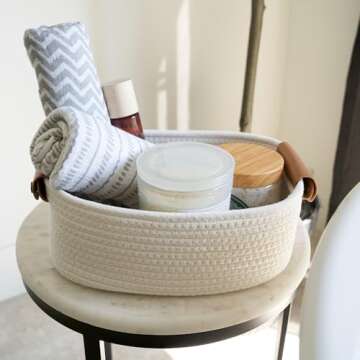 Beautiful Storage Basket Set of 5 - Sturdy Cotton Rope Baskets for Shelves Are Perfect for Organizing Your Home - Quality Storage Bins Easily Fit With Any Nursery or Bedroom Decor