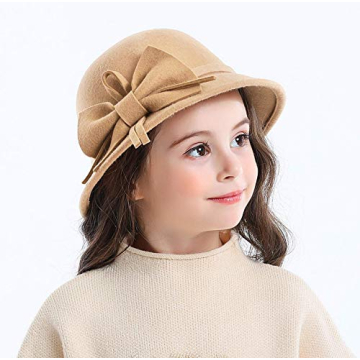 Warm Wool Bucket Hat for Kids with Bowknot