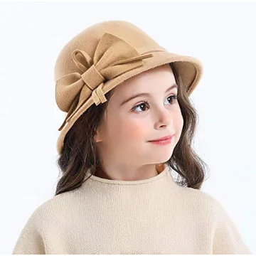Warm Wool Bucket Hat for Kids with Bowknot