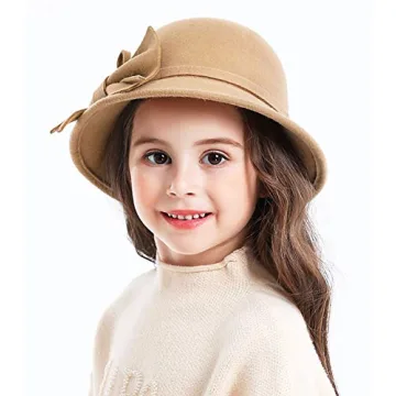 Warm Wool Bucket Hat for Kids with Bowknot