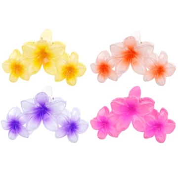 AMCAMI 4 Pcs Flower Hair Accessories: Claw Clips for Thick and Thin Hair, Hawaiian Beach Clips for W...