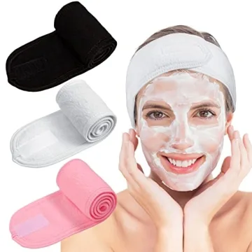 Whaline Spa Facial Headband Set - 3 Soft Terry Cloth Headbands for Beauty Routines