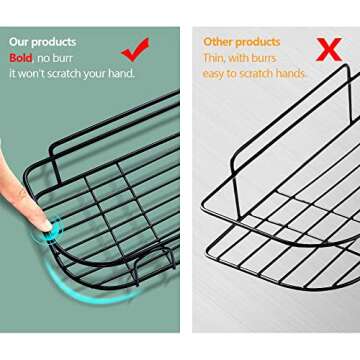 3-Pack Corner Shower Caddies Basket Shelves with Bathroom Soap Dishes, Adhesive Shower Storage Organizer with Hooks for Bathroom, Toilet, and Kitchen, No Drilling Rust Proof Shower Wall Shelf Black