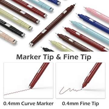 AECHY Colored Curve Pens, Dual Tip Pens with 6 Different Curve Shapes & 8 Colors Fine Tips, Planner ...